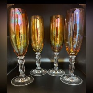 Iridescent Amber/gold Champagne Flutes